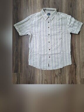 KUHL Striped Button-Up Shirt in Cream and Blue